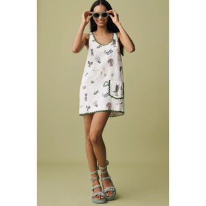 Alemais Play Linen Embroidered Sleeveless Scoop-Neck Mini Dress US 6